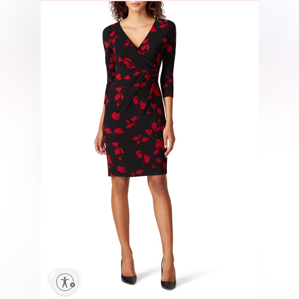 Lauren Ralph Lauren  Long Sleeve Cleora Red and Black floral Dress midi dress